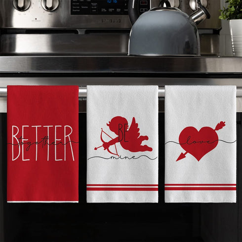 Artoid Mode Stripes Cupid Arrow Love Heart Hugs Kisses Be Mine Better Together Valentine's Day Kitchen Towels, 18 x 26 Inch Ultra Absorbent Drying Cloth Dish Towels for Cooking Baking Set of 4