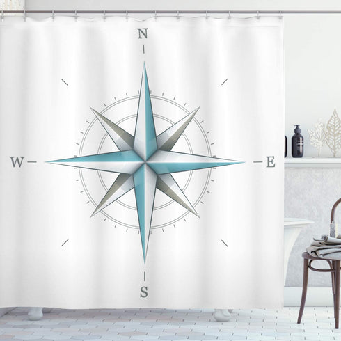 Ambesonne Compass Shower Curtain, Antique Wind Rose Diagram for Cardinal Directions Axis of Earth Illustration, Cloth Fabric Bathroom Decor Set with Hooks, 69" W x 70" L, Teal Dimgray