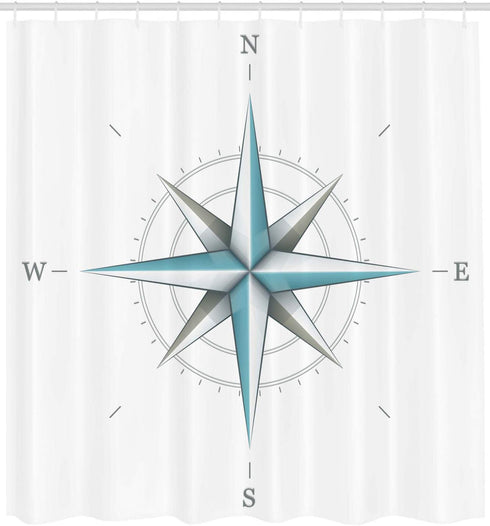 Ambesonne Compass Shower Curtain, Antique Wind Rose Diagram for Cardinal Directions Axis of Earth Illustration, Cloth Fabric Bathroom Decor Set with Hooks, 69" W x 70" L, Teal Dimgray