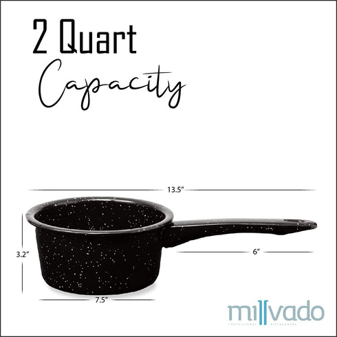 Millvado 2 Quart Granite Saucepan: Naturally Nonstick Sauce Pots - Speckled Enamel Ware Cookware - Small Sauce Pan for Cooking and Boiling - Granite Cooking Pot for Stovetop, Campfire, Outdoor Stove