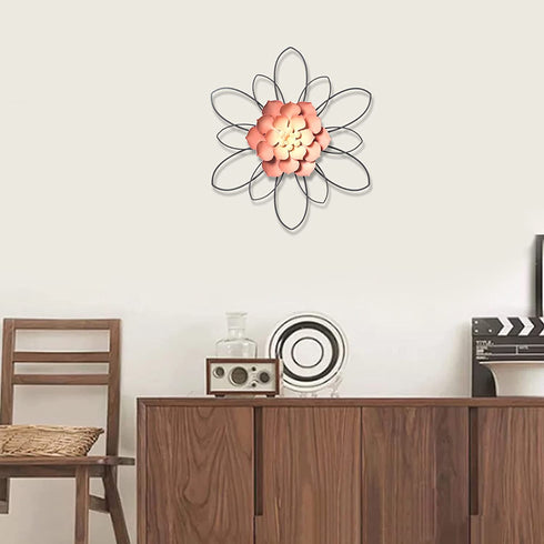 Decointo Pink Metal Flowers Wall Decor 13"Rustic Modern Floral Sculpture,Metal wall Decoration for Bathroom,Bedroom, Living Room, Kitchen, Indoor Metal Wall Art