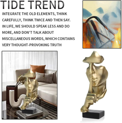 prosfalt Silence is Golden,Thinker Statue Abstract Art Figurine, Modern Home Resin Sculptures for Home Office Bookshelf Desktop Decor Accent, 11.2 Inches(Gold)