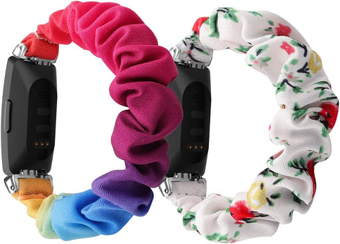FitTurn Cute Elastic Bands Compatible with Fitbit ACE 3/ ACE 2 Band for Kids Small Elastic Cloth Pattern Printed Fabric Wristbands Bracelet Watch Band for Inspire 2 Girls (2pack-5)