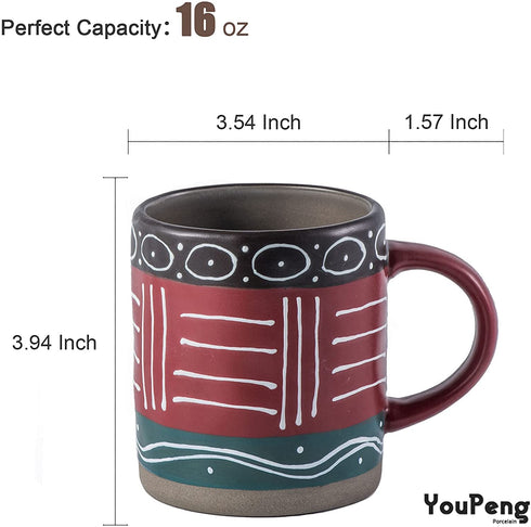 YouPeng Ancient Mayan Style Coffee Mug Set of 2, Ceramic Coffee Cups, 16oz Large Coffee Mugs, Novelty Coffee Mugs for Gift, Women, Parents, Office