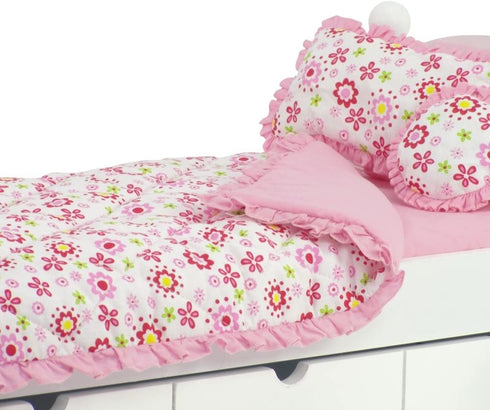 18 Inch Doll Clothes Accessories for American Girl Dolls | Reversible Floral Print Doll Bedding 5 Piece Set | Fits 18" Our Generation and Journey Girls Dolls