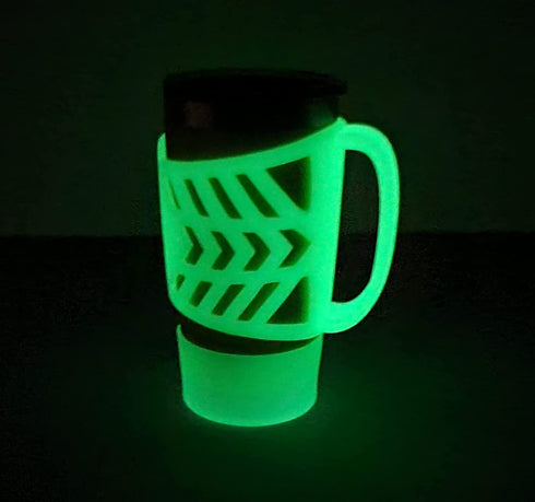 Gangster Armor Grip (White - Glow in the dark) Handle for your cup 20 oz Yeti RTIC Beast Simple Tumbler silicone sleeve & boot - 20 oz Rambler (White - Glow)