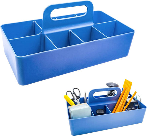 souG New Plastic Portable Makeup Organizer Caddy Tote Divided Basket Bin with Handle,DIY Dividers?8 Compartments?Office Supplies Organizer, Portable Basket Storage Organizer(Blue)