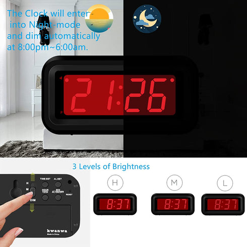 SUPLEDCK Digital Alarm Clock Battery Operated Bedside Home Travel Time Clock Night Visible LED Display (Black)
