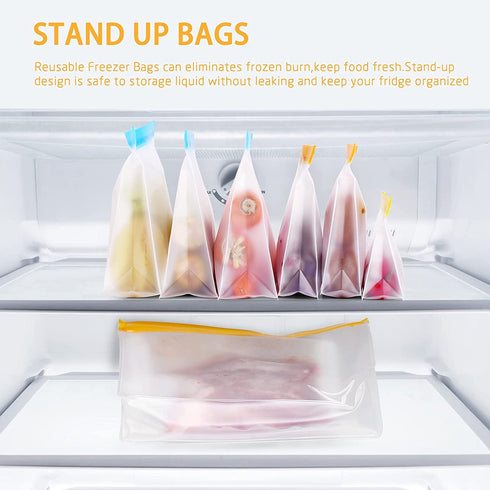 Reusable Storage Bags, 15 Pack BPA Free Stand Up Food Storage Bags, Reusable Food Storage Bags, 5 Reusable Gallon Bags+5 Leakproof Reusable Sandwich Bags+5 Reusable Food Grade Kids Snack Bags