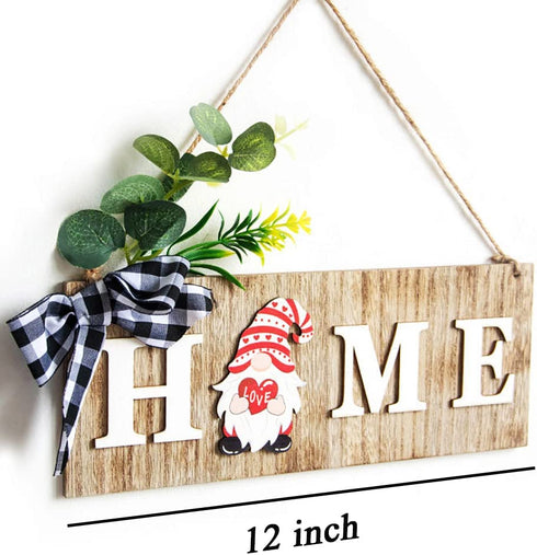 Welcome Home Sign Wreath Front Porch Door Gnomes Sweet Gnome Interchangeable Hanging Decor, Seasonal Wood Rustic Housewarming Gift Farmhouse Wall Ornament Holiday Decorations - 12"
