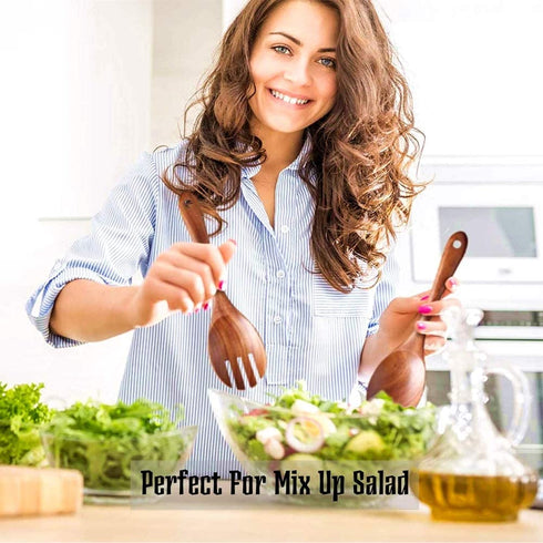 Salad,Salad Servers,Salad Tongs,Salad Spoons,Salad Fork,3-Piece Set,10-inch Long,Wooden (3 Piece Set)