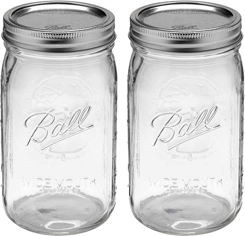 Ball Wide Mouth 32-Ounces Quart Mason Jars with Lids and Bands, Set of 2