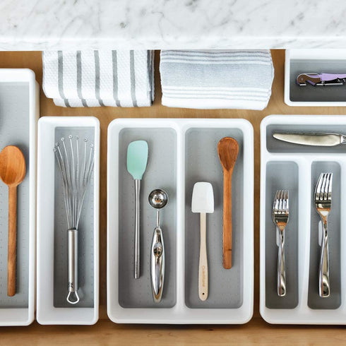 madesmart Classic Mini Utensil Tray - White | CLASSIC COLLECTION | 2-Compartments | Kitchen Organizer | Non-slip Lining and Rubber Feet | BPA-Free