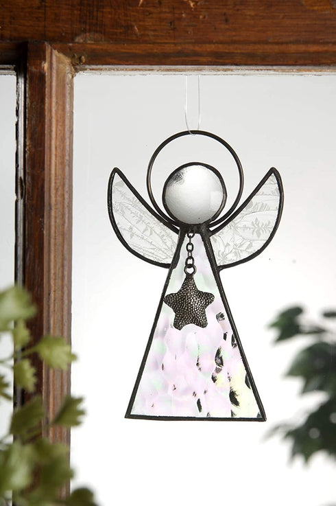 Angel Ornament Window Sun Catcher Clear Iridescent Stained Glass Christmas Tree Decoration Holiday Decor Memorial Remembrance Sympathy Gift J Devlin ORN 215-1 (Clear Iridescent)