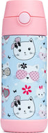 Snug Kids Water Bottle - insulated stainless steel thermos with straw (Girls/Boys) - Kitty, 12oz