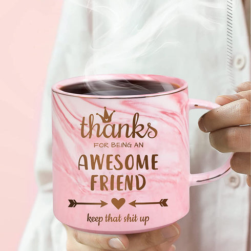 Friend Gifts for Women Sisters Her,12 OZ Funny Coffee Mug-Thanks FOR BEING AN AWESOME FRIEND,Christmas Stocking Stuffers for Friend Women,Birthday Valentines Day Gifts for Friends Teenage Girls