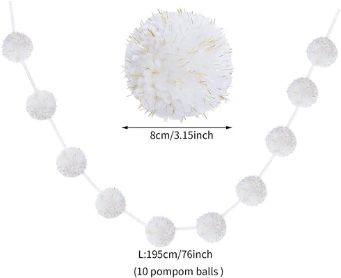 Dxhycc 76 Inch Yarn Pom Pom Garland 10 Balls 3.15inch Christmas Hanging Pom Garland Pom Pom Ball Garland Christmas Hanging Banner for Christmas Tree Wall Festivals Wedding Home Decoration, White