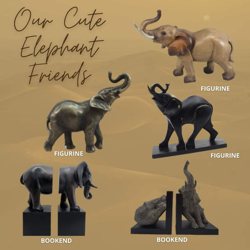 Comfy Hour Wildlife Collection 8" Black Elephant Figurine with Trunk Up Raised Collectible Statue, Desktop Decoration, Hand Made and Painted Resin