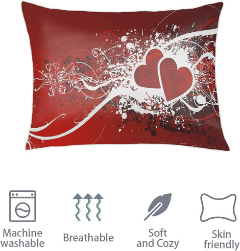 Heart Lovely Pillow cases Standard Size Valentine's Day Heart Silk Pillowcase for Hair and Skin 20 x 26 Inches Body Pillow Cover Silky Pillow Cover with Envelope Closure