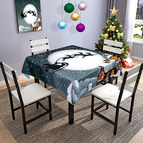 VVA Square Christmas Tablecloth, 60x60 Christmas Table cloth Winter Santa Claus Sleigh Snow Christmas Eve New Year Present and Stars Print Square Table Cloth for Family Kitchen Gatherings Dinner Decor