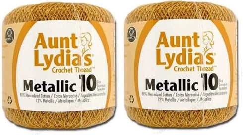 Aunt Lydia's Crochet Cotton Metallic Crochet Thread Size 10 (2 - Pack) (Gold/Gold)