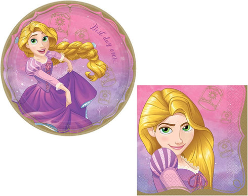 Rapunzel Themed Party Supplies: Bundle Includes Round Dinner Plates and Napkins for 16 People