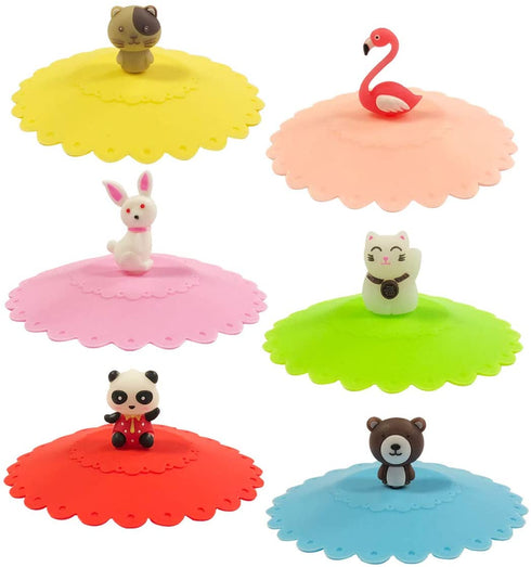 Wrapables Cute Animal Silicon Cup Lids, Anti-Dust Airtight Mug Covers for Hot and Cold Beverages (Set of 6)