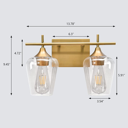 Vanity Lights Fixtures, Zicbol 2 Light Bathroom Light, Gold Bronze Bathroom Lighting Fixtures Over Mirror with Clear Glass Shade, Modern Vanity Lighting for Bath, Living Room, Bedroom