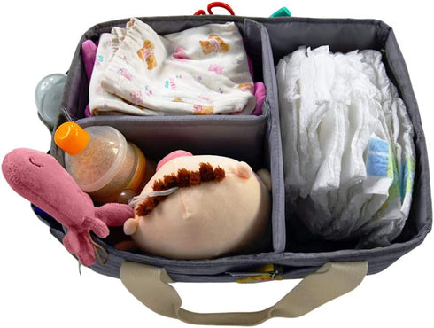 KENBO Baby Diaper Caddy Organizer with Changeable Compartments, Collapsible Nursery Storage Bin for Infant Shower, Portable Tote Bag for Baby Wipes (Gray)