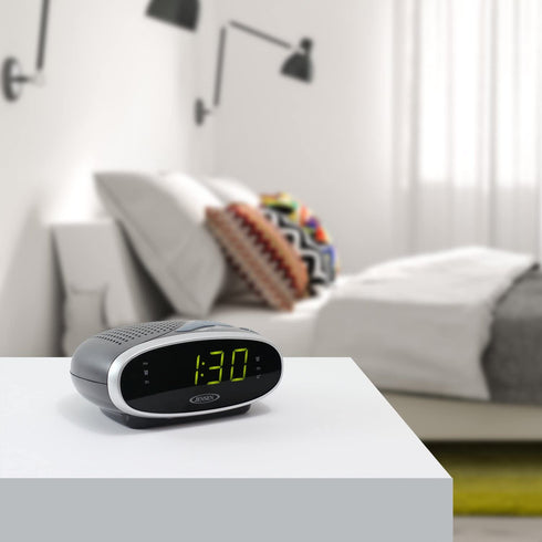 Jensen JENSEN JCR-175 AM/FM Alarm Clock Radio with 0.9-Inch Green LED Display, Black