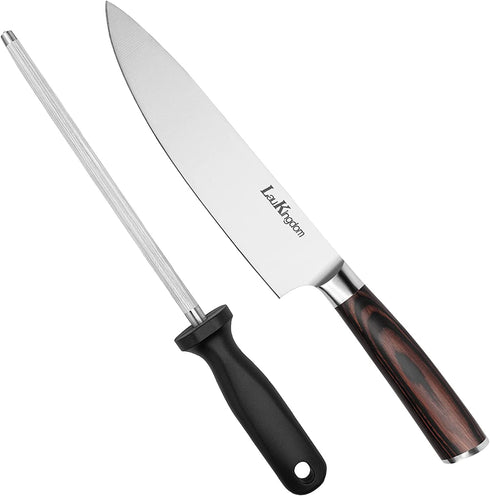 Chef Knife, Classic Kitchen Knife with Knife Sharpeners, High Carbon German Stainless Steel Chopping Knife with Ergonomic Handle- LauKingdom (chef knife with sharpener)