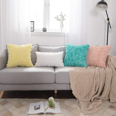 MIULEE Pack of 2 3D Decorative Spring Romantic Stereo Chiffon Rose Flower Pillow Cover Solid Square Pillowcase for Sofa Bedroom Car 18x18 Inch 45x45 cm Peach Pink Wedding