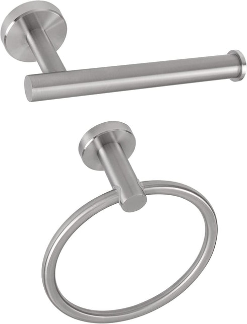 NearMoon 2 Pieces Bathroom Hardware Accessories, Towel Ring and Toilet Paper Holder- Stainless Steel Bathroom Towel Hanger and Hand Towel Holder, Wall Mounted (Brushed Nickel)