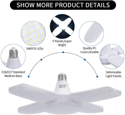 LED Garage Lights,2 Pack 60W Adjustable Trilights LED Garage Ceiling Light,6000Lumens LED Garage Ceiling Light, 6000k Nature Light with High Bright Garage Light for Garage,Warehouse