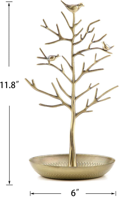 AUTODECO Retro Jewelry Tree Organizer for Necklaces and Earrings Ring Tree Holder Display Jewelry Tower Tree Great Gift for Women Girl Antique Cyan