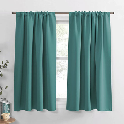 PONY DANCE Rod Pocket Curtains - 42 x 54 inches Sea Teal Blackout Curtain Panels Window Covering Thermal Insulated Light Block for Kitchen Bathroom Privacy Protect Drapes, 2 Pieces
