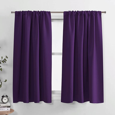 PONY DANCE Kitchen Blackout Curtains - Home Decoration Light Block Curtain Drapes Window Coverings Short Drapes with Rod Pocket for Bedroom, 42-inch by 45-inch, Royal Purple, 2 Panels