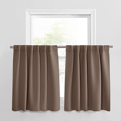 PONY DANCE Small Kitchen Valances - Back Tab Curtain Panels Thermal Insulated Window Drapes for Nursery/Kitchen/Living Room, 52 W x 36 L, Mocha, 1 Pair