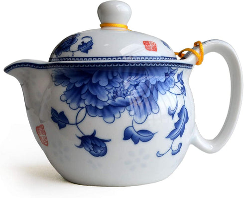 Yxhupot Teapot 350ml Blue and White Flower Porcelain Barrel Classic Water Pot (Showy peony)