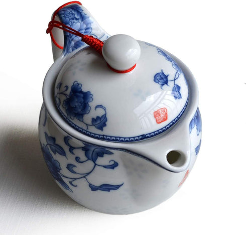 Yxhupot Teapot 350ml Blue and White Flower Porcelain Barrel Classic Water Pot (Showy peony)