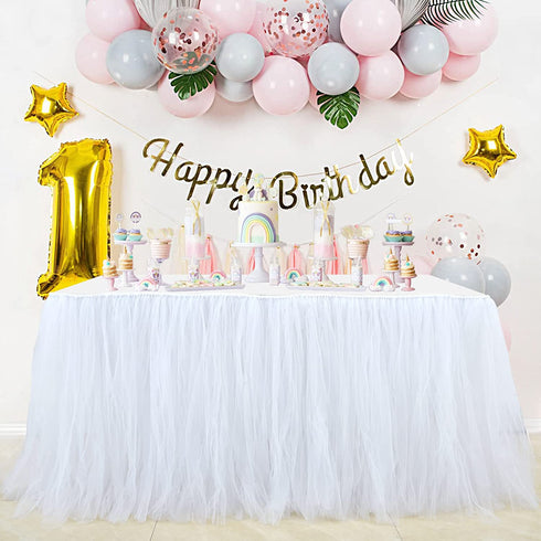 White Tulle Table Skirt Tutu Table Skirts for Rectangle Tables 4ft Fluffy Table Skirt for Wedding Bridal Baby Shower Birthday Party