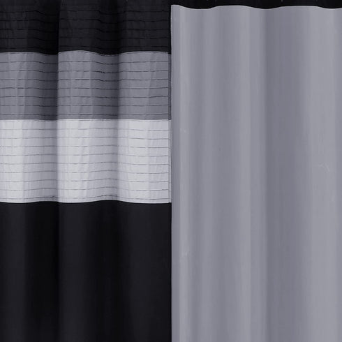 Comfort Spaces Windsor Bathroom Shower Pieced Ruffle Pattern Modern Elegant Microfiber Fabric Bath Curtains, 72x72, Black