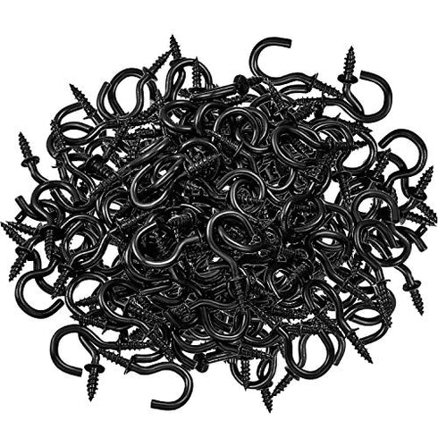 240 Pieces 1/2 Inch Cup Hooks Ceiling Hooks, Metal Cup Hook Screw-in Hanger for Indoor and Outdoor Hanging Use (Black)
