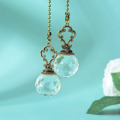 Set of 2 Vintage-Style Clear Fan Pull Ceiling Fan Chain Pulls Crystal Prism Ball