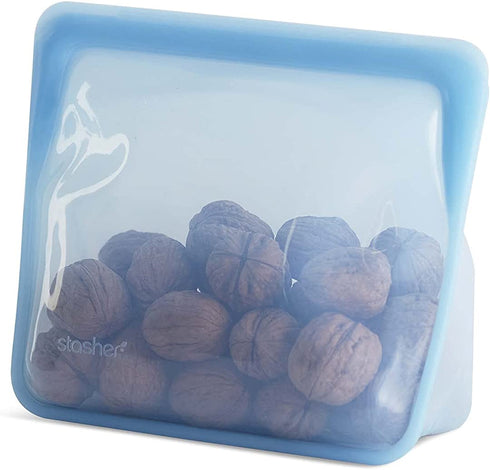 Stasher Platinum Silicone Food Grade Reusable Storage Bag, Blue (Stand-Up Mid) | Reduce Single-Use Plastic | Cook, Store, Sous Vide, or Freeze | Leakproof, Dishwasher-Safe, Eco-friendly | 56 Oz