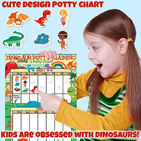 Potty Training Chart for Toddlers, Dinosaur Design Reward Chart - 194 Cool Stickers, 2 Fun Crowns, Motivational Certificate, Bonus Instruction Cards, Booklet & Erasable Pen for Boys and Girls