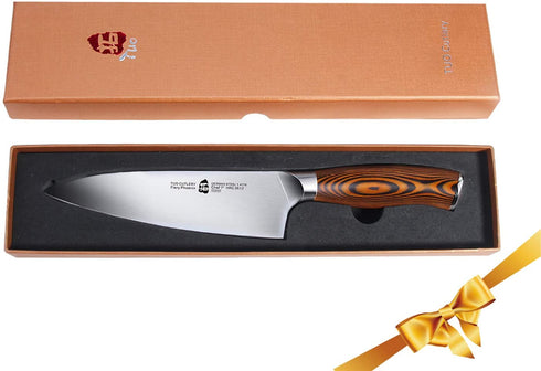 TUO Chef Knife- Kitchen Chef s Knife - High Carbon German Stainless Steel Cutlery - Rust Resistant - Pakkawood Handle - Luxurious Gift Box Included - 7 - Fiery Phoenix Series