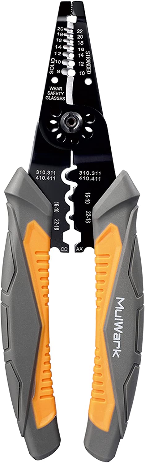 MulWark 8" Heavy Duty Multi-Purpose Electrical Wire Stripping Tool (22 AWG - 8 AWG) Strippers, Snips, Crimpers & Pliers Insulated with Cutter, Best Tool For Professional Electrician - Upgraded