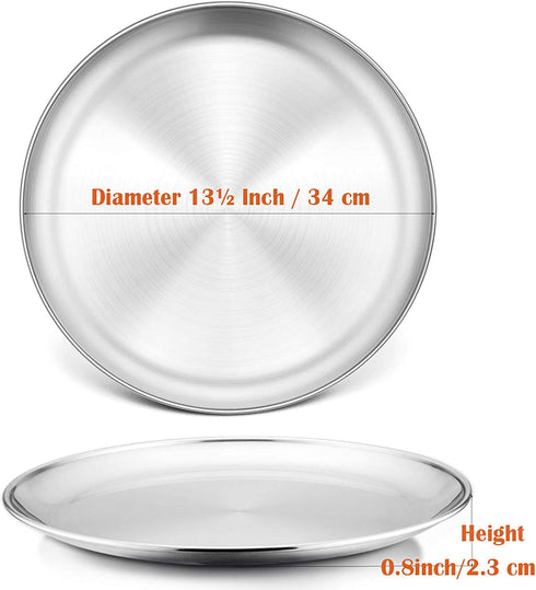 13½ Inch Pizza Pan Set of 2, P&P CHEF Stainless Steel Pizza Tray, Round Pizza Plate For Pie Cookie Pizza Cake, Non Toxic & Heavy Duty, Brushed Finish & Easy Clean