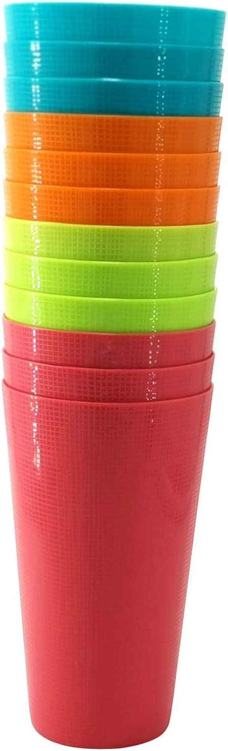 Large Plastic Cups set of 12 BPA-Free Dishwasher Safe Colorful Unbreakable 35-Ounce mixed Drinkware Tumbler